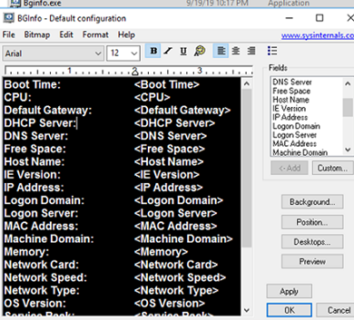 bginfo default system fields