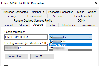 change user UPN suffix using ADUC snap-in