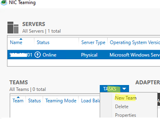 create new NIC team on Windows Server