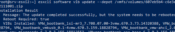 esxcli install esxi update from command line 