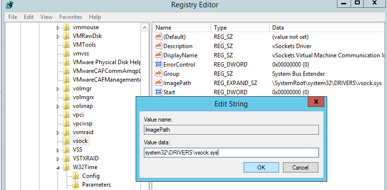 fix vsock.sys path for vmware tools driver