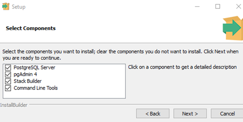 select postrgresql components to install