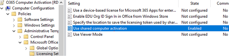 Use shared computer activation - option on Office GPO templates 