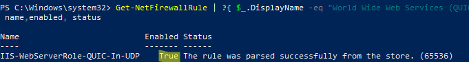 World Wide Web Services (QUIC Traffic-In) firewall rule
