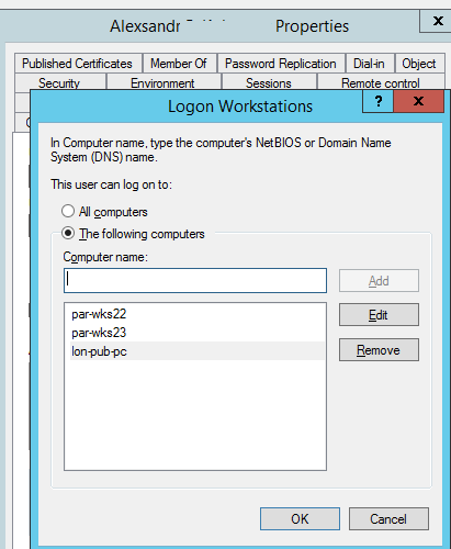 ad user property - logon workstations option