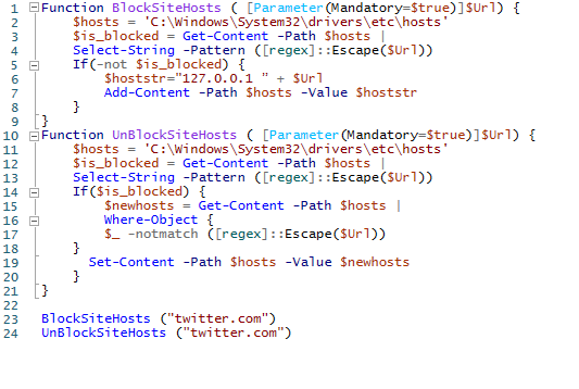 block websites in hosts file using powershell