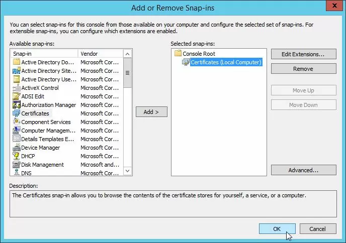 Certificates - mmc snap-in