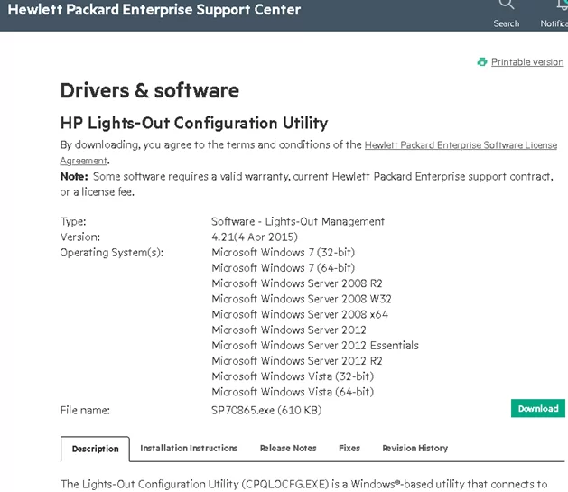 download and install HP Lights-Out Configuration Utility for Microsoft Windows