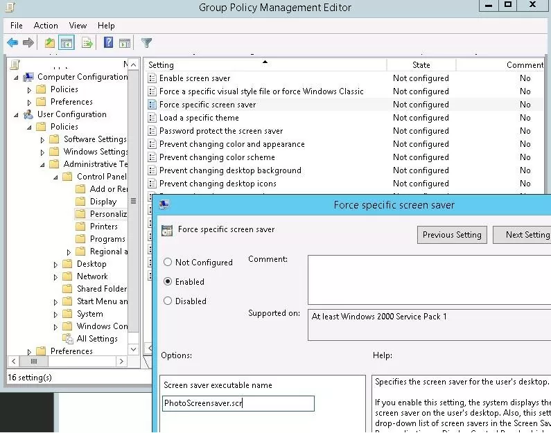 Force specific screen saver - GPO