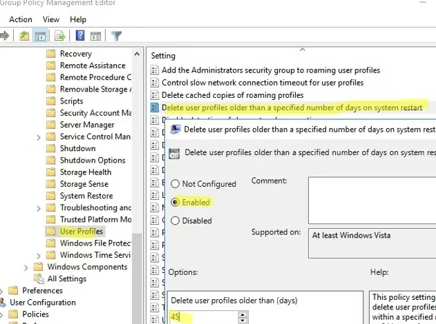 Group Policy: Delete user profiles older than a specified number days on system restart