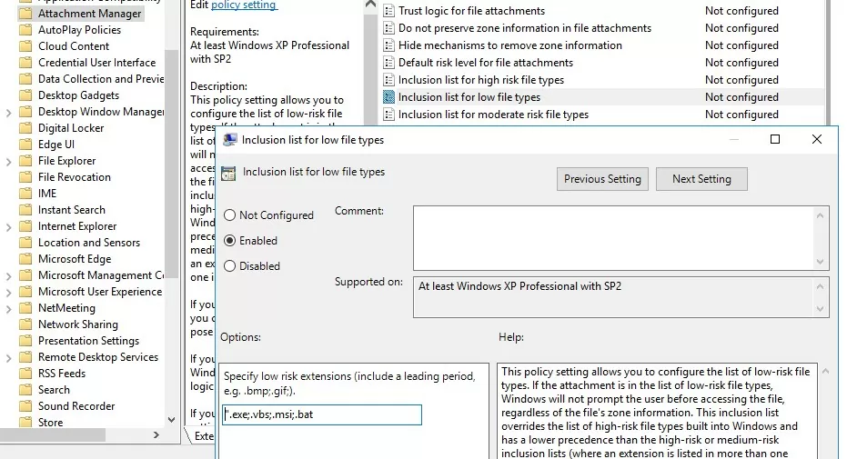 Inclusion list for low file types