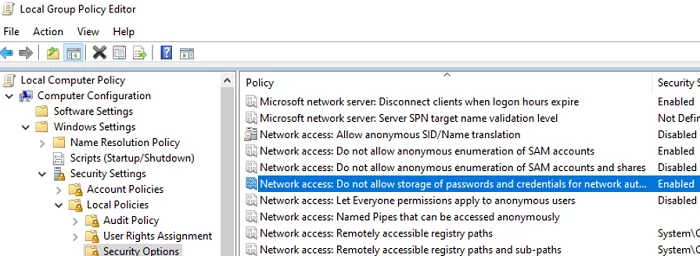 GPO: Network access: Do not allow storage of passwords and credentials for network authentication 