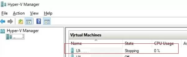 hyper-v vm stuck in the stopping state