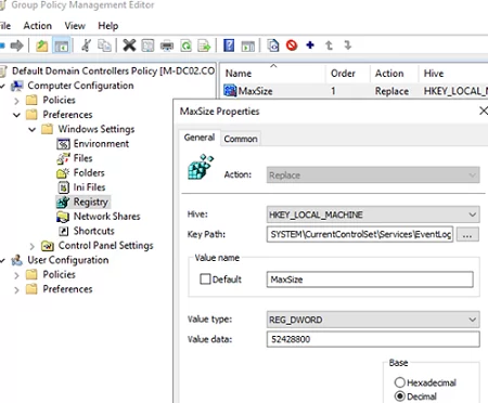 Increase Event Viewer Log Size via Group Policy Preferences