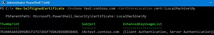 New-SelfSignedCertificate powershell cmdlet on windows