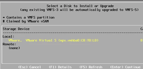 select esxi storage device