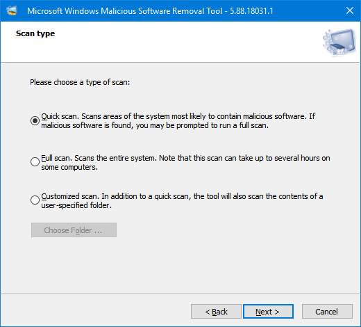 select type of scan in mrt.exe