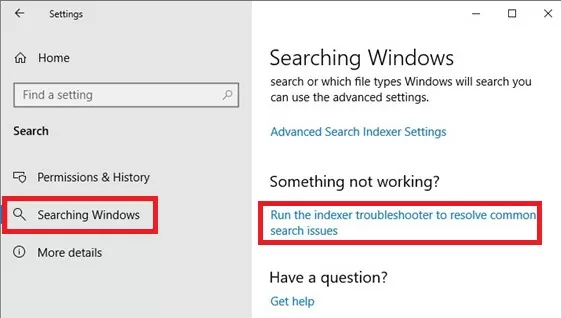 windows 10 run indexer troubleshooter